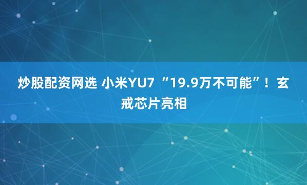 炒股配资网选 小米YU7 “19.9万不可能”！玄戒芯片亮相