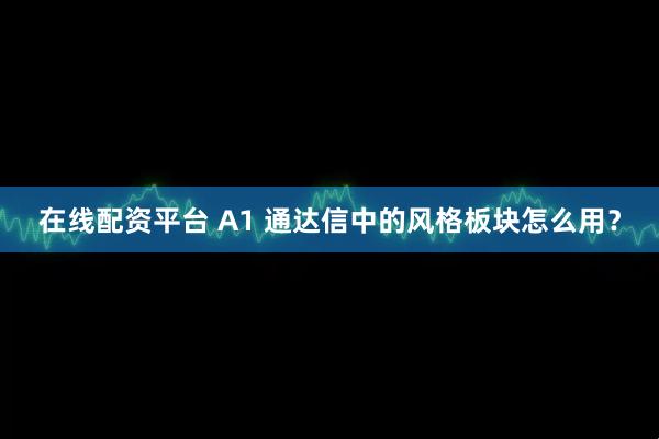 在线配资平台 A1 通达信中的风格板块怎么用？